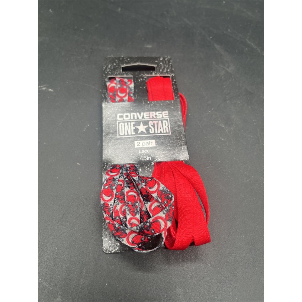 NEW Converse One Star Shoe Laces 2 Pair 45" Red Solid & Graphic Pattern Low Top